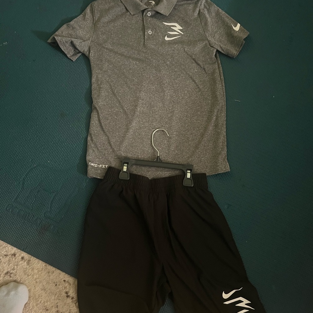 Nike Kids Gray Polo and Black Shorts Set